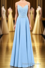 Light Blue Sweetheart Lace-Up A-Line Long Bridesmaid Dress