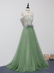 Green Tulle Lace Long Evening Prom Dress, Green Tulle Evening Prom Dress, 3