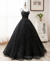 Black Sweetheart Tulle Long Evening Prom Dress, Black Tulle Formal Dress