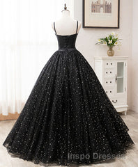 Black Sweetheart Tulle Long Evening Prom Dress, Black Tulle Formal Dress