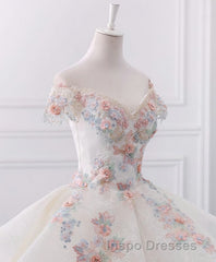 White Sweetheart Off Shoulder Lace Long Evening Prom Dress, White Evening Prom Dress
