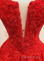 Red Tulle Lace A Line Formal Evening Prom Dress Appliques Long Evening Prom Dress