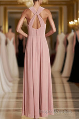 Dusty Pink Twist-Front Backless Long Formal Dress