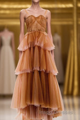 Brown tulle long Evening Prom dress, Evening Prom dress