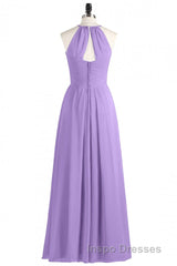 Sage Green Chiffon Halter Backless Long Bridesmaid Dress