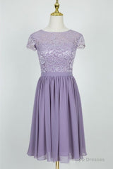 Cute Lace Crew Neck Lilac Bridesmaid Dress