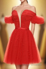 Red Off-the-Shoulder Bustier A-Line Short Homecoming Dress