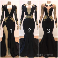 Beautiful V-Neck Long Sleevess Appliques Mermaid Floor-Length Prom Dresses