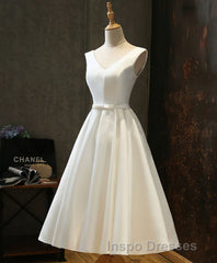 Simple V Neck White Short Evening Prom Dress, White Homecoming Dress