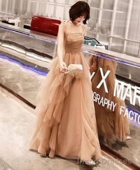 Champagne Tulle Long Prom Dress Champagne Evening Dress 1