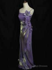 Purple Vintage Floral Embellished Sheath Gown Evening Dress