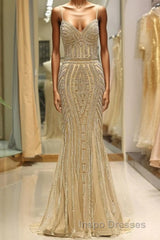 Mermaid Spaghetti Strap Black Beaded Formal Evening Prom Dress