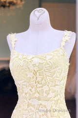 Straps Mermaid Light Blue Lace Appliqued Long Evening Prom Dress