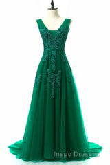 A-line Tulle Grey Long Evening Prom Dress