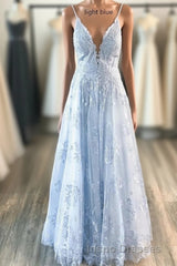 Deeep V-neck Embroidery Pink Long Evening Prom Dress