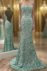 Mint Green Sparkly Chic Long Formal Evening Prom Dress Mermaid Evening Prom Dress