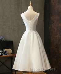 Simple V Neck White Short Evening Prom Dress, White Homecoming Dress