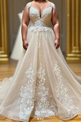 Champagne Sleeveless Round Neck Tulle Lace Long Evening Prom Dress