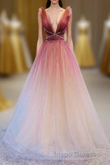 A-Line Burgundy V Neck Tulle Sequin Long Evening Prom Dress Burgundy Evening Prom Dress