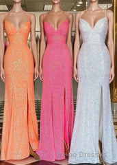 Stunning Straps Sequined Mermaid Long Evening Prom Dress