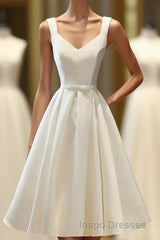 Simple V Neck White Short Evening Prom Dress, White Homecoming Dress