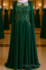 Dark Green A-Line Lace Appliques Chiffon Evening Prom Dress