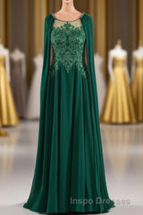 A-Line Chiffon Floor Length Mother of The Bride Dress with Detachable Cape