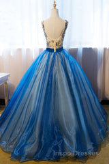 Uniquedresss Puffy V Neck Organza Applique Modest Evening Prom Dress Evening Prom Dress