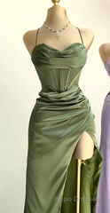 straps mermaid long formal dress Evening Prom dress with side slit and cowl neck