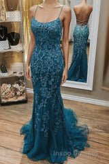 Mermaid Teal Lace Backless Mermaid Dark Teal Lace Long Evening Prom Dress Long Formal Evening Prom Dress