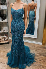 Mermaid Lace Appliques Straps Long Evening Prom Dress Evening Prom Dress