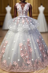 Gorgeous Ball Gown Sleeveless Appliques Long Evening Prom Dress Quinceanera Dress
