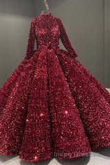 Glitter High Neck Open Back Lace Up Ball Gown Evening Prom Dress