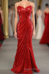 Sheath Sweetheart Red Sequins Evening Prom Dress with Sequins