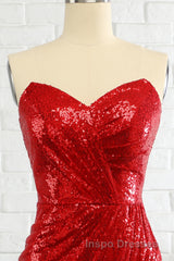 Sheath Sweetheart Red Sequins Evening Prom Dress with Sequins