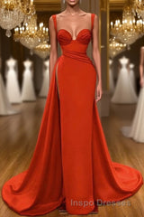Beautiful Red Starps Sweetheart Long Evening Prom Dress With Split
