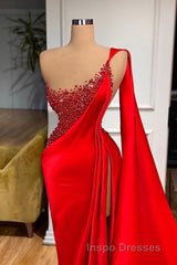 Unique Red Stones Sleeveless High split mermaid Evening Prom Dress