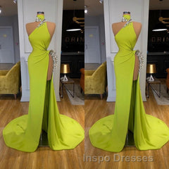 Unique Ginger yellow Triangle Neck Sexy high side-cut Long Evening Prom Dress
