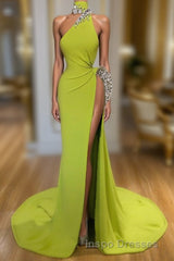 Unique Ginger yellow Triangle Neck Sexy high side-cut Long Evening Prom Dress