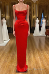 Spaghetti starp Front-ruffle Orange Sheath Evening Prom Dress