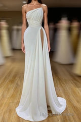 Strapless Creamy White High-split Pleated Long Evening Prom Dress