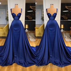 Chic Royal Blue Straps Sweetheart Evening Prom Dress Overskirt With Detachable Train