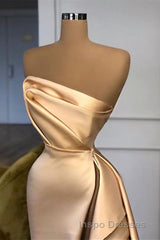 Designer Long Champagne Evening Prom Dress Side Split Evening Prom Party Gowns