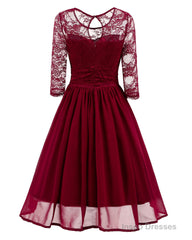 Classy Short Vintage Maroon Prom Dress with Sleeves