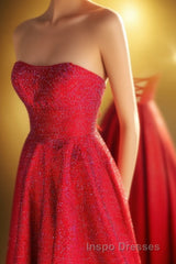 Strapless Red A-line Stunning Long Evening Prom Gown
