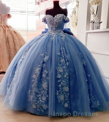Off Shoulder Ball Gown Quinceanera Dress 3D Floral Applique Sweet 16 Gowns