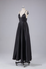 Elegant A Line Satin Spaghetti Straps Long Evening Prom Dress