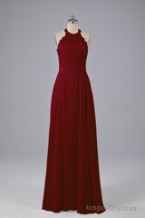 Elegant Halter Illusion Lace Floor Length Bridesmaid Dresses