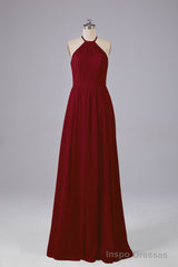 Elegant Keyhole Halter Lace Long Bridesmaid Dresses