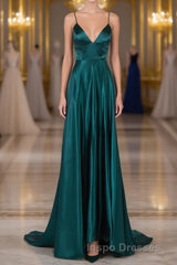 Elegant Open Back Spaghetti Straps Sweep Train Long Evening Prom Dress